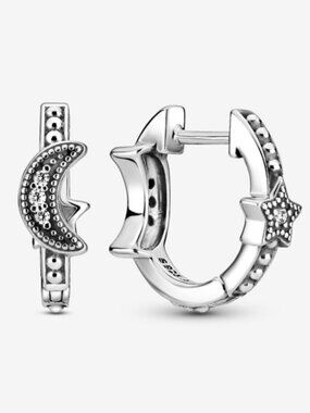 Pandora Crescent Moon & Stars Beaded Hoop Earrings